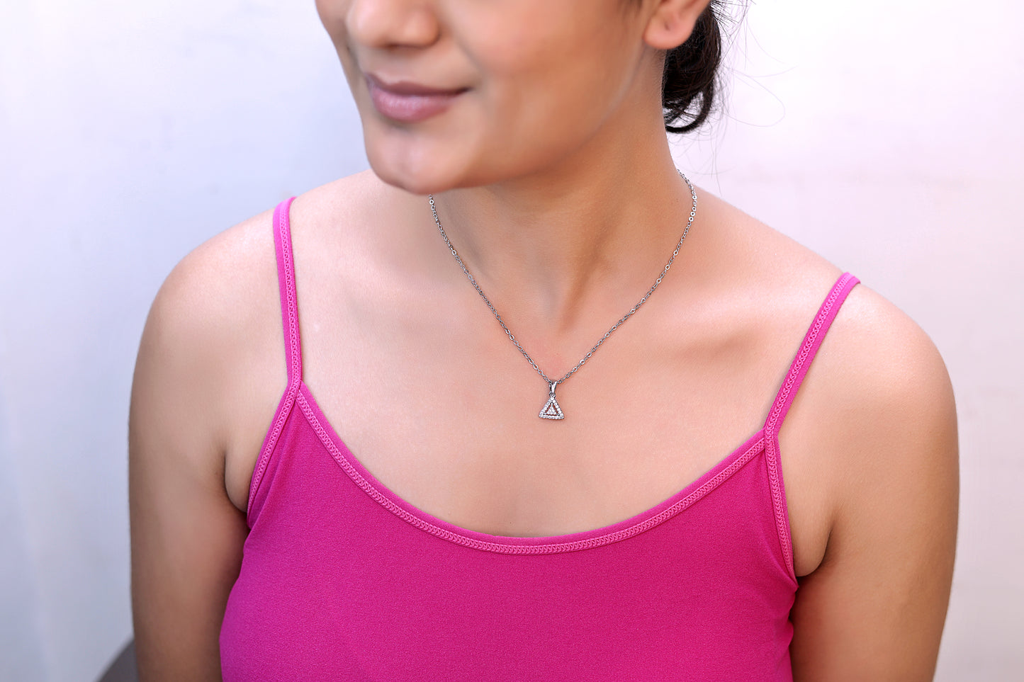 Geometric Triangle Diamond Necklace