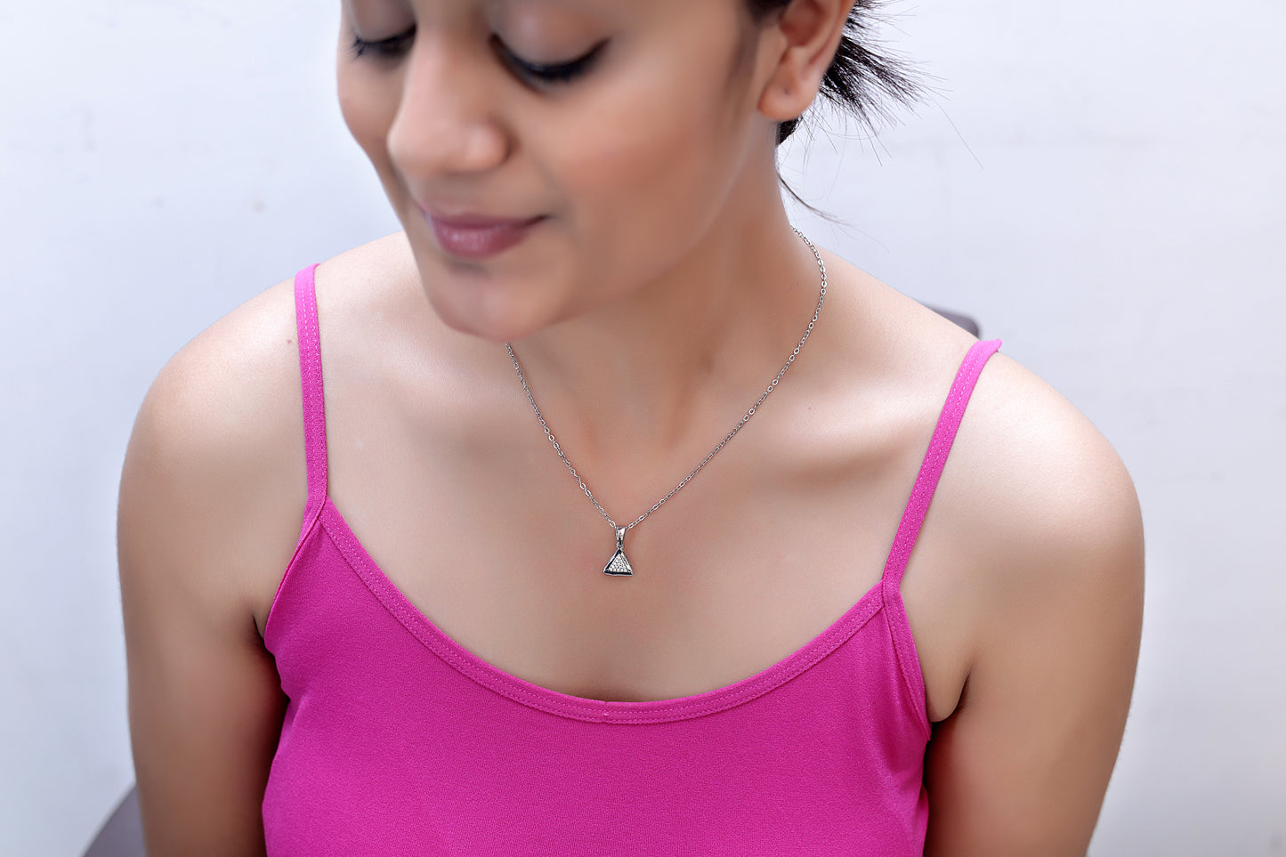 Geometric Triangle Diamond Necklace