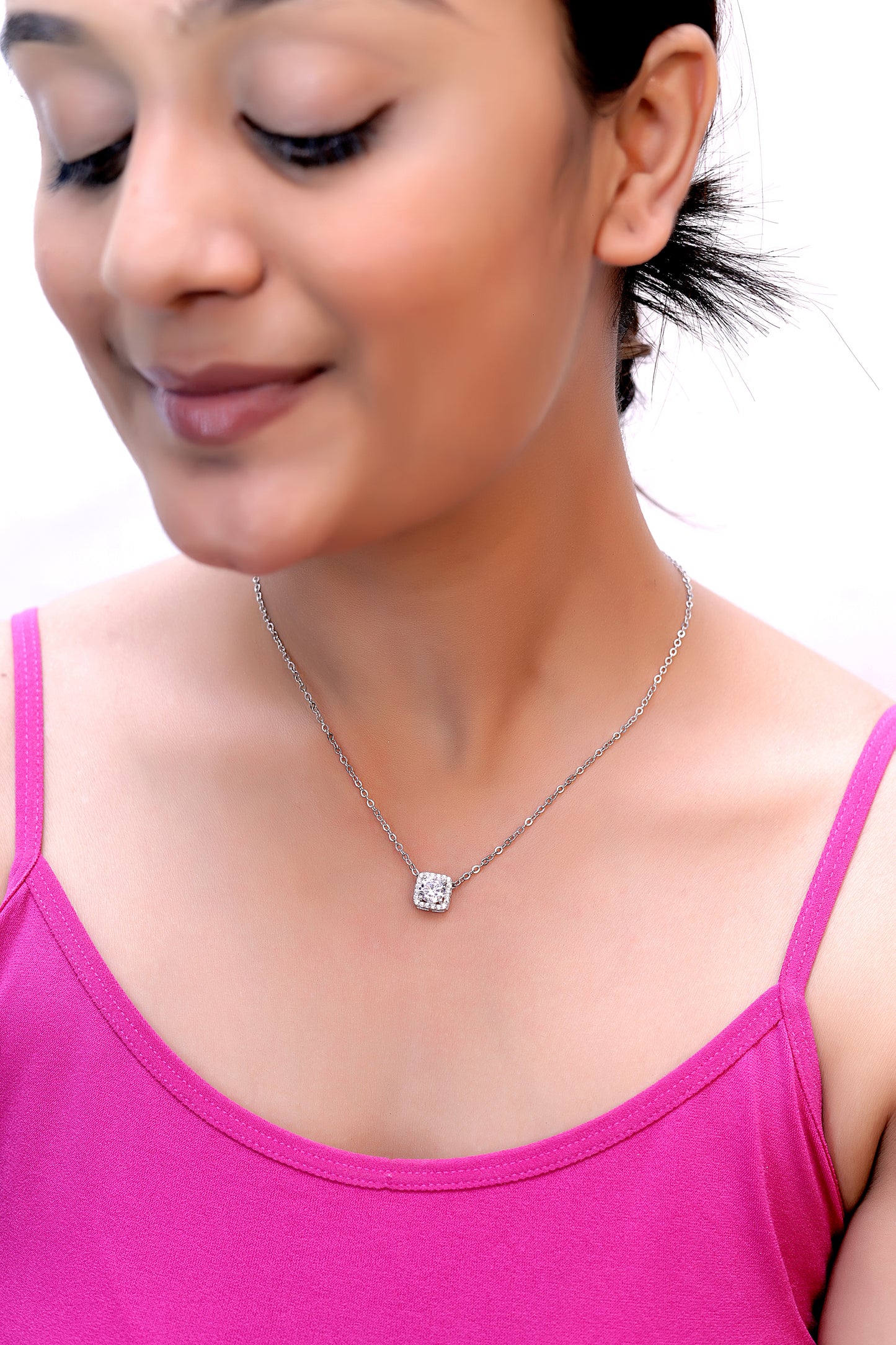 Refined Square Halo Necklace