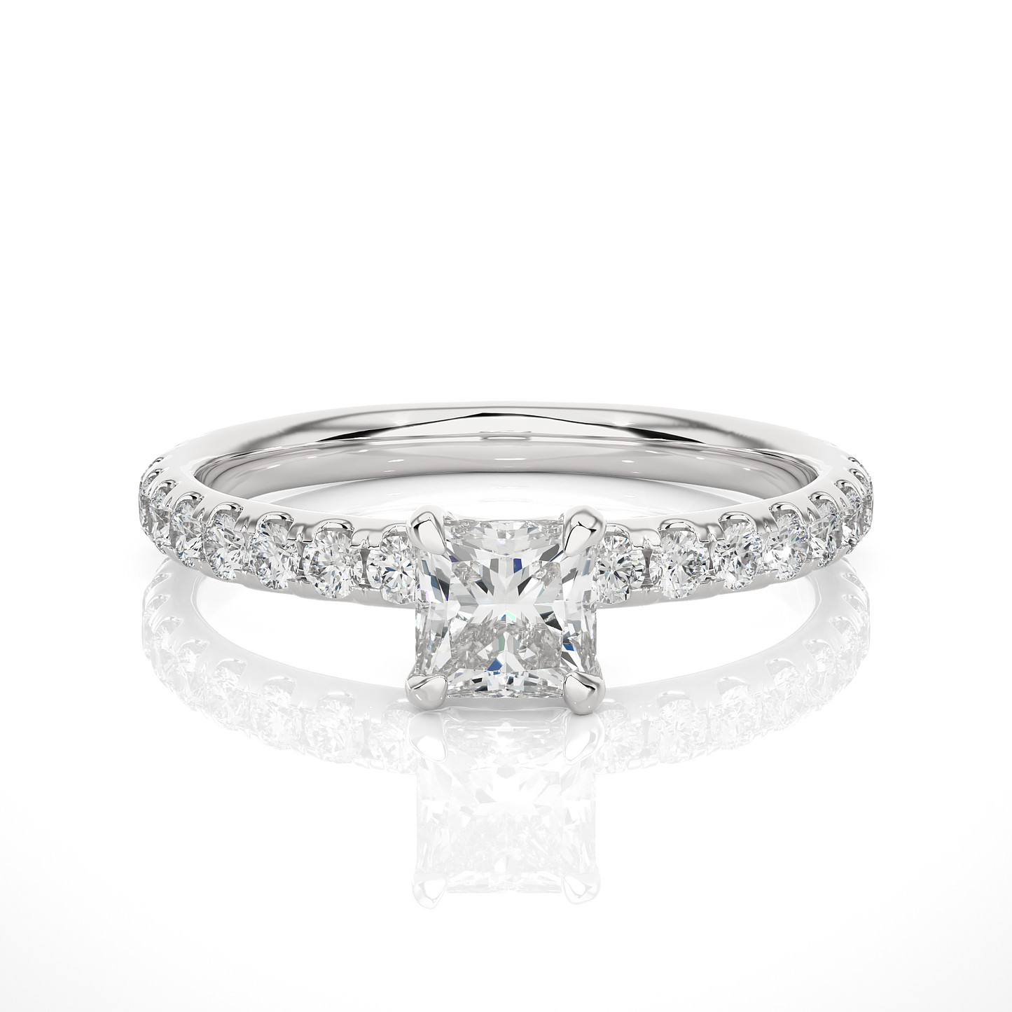 Elegant Princess-Cut Pave Engagement Ring
