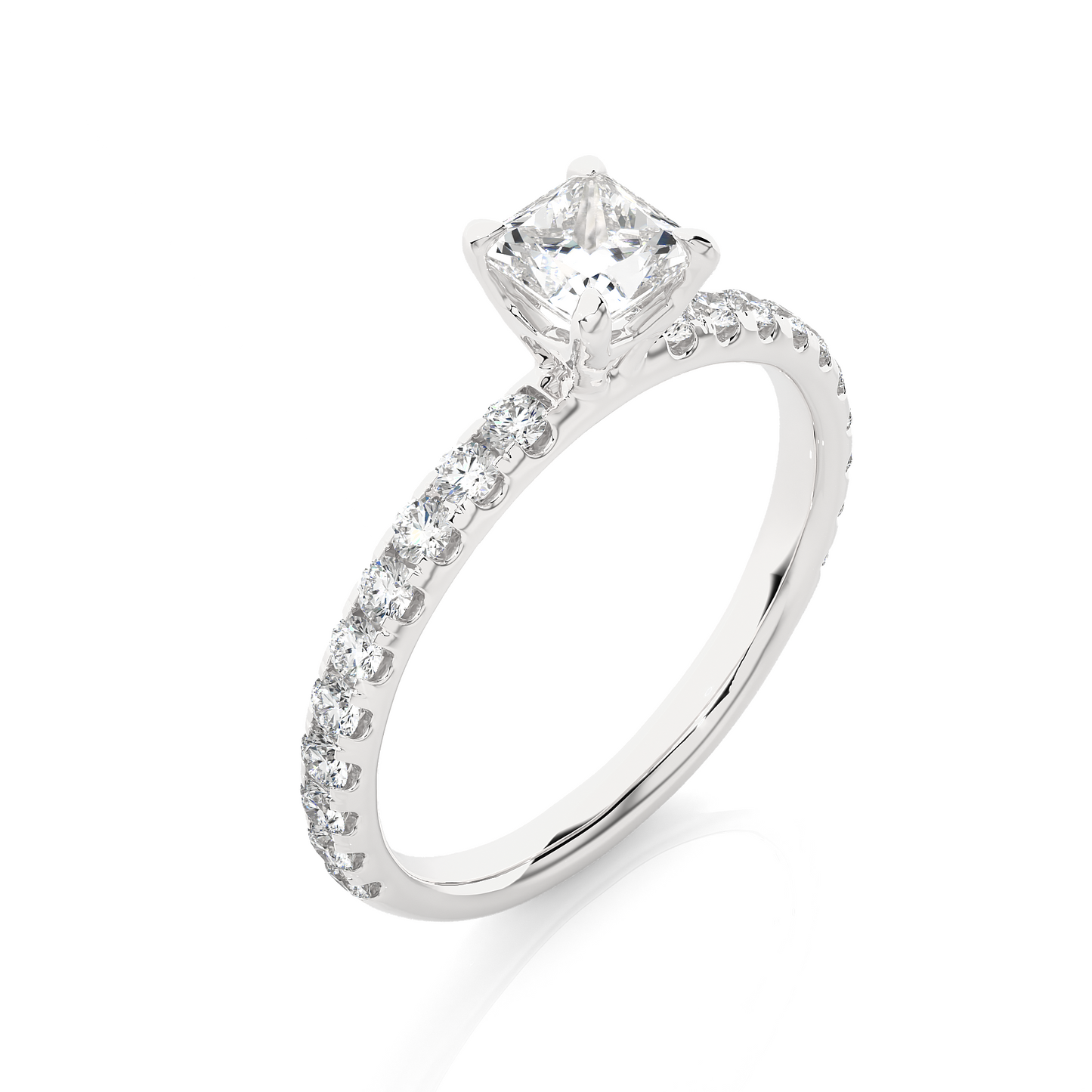 Elegant Princess-Cut Pave Engagement Ring
