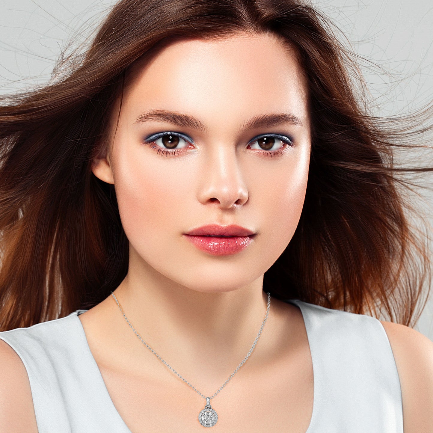 Classic Round Halo Diamond Necklace