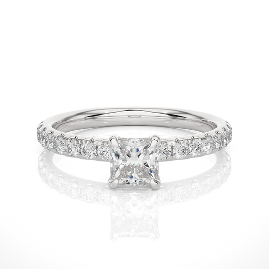 Elegant Princess-Cut Pave Engagement Ring